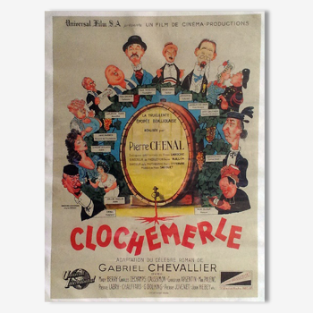 Poster movie original 1947.entoilee. Clochemerle, Albert Dubout, wine