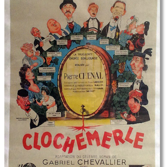Poster movie original 1947.entoilee. Clochemerle, Albert Dubout, wine