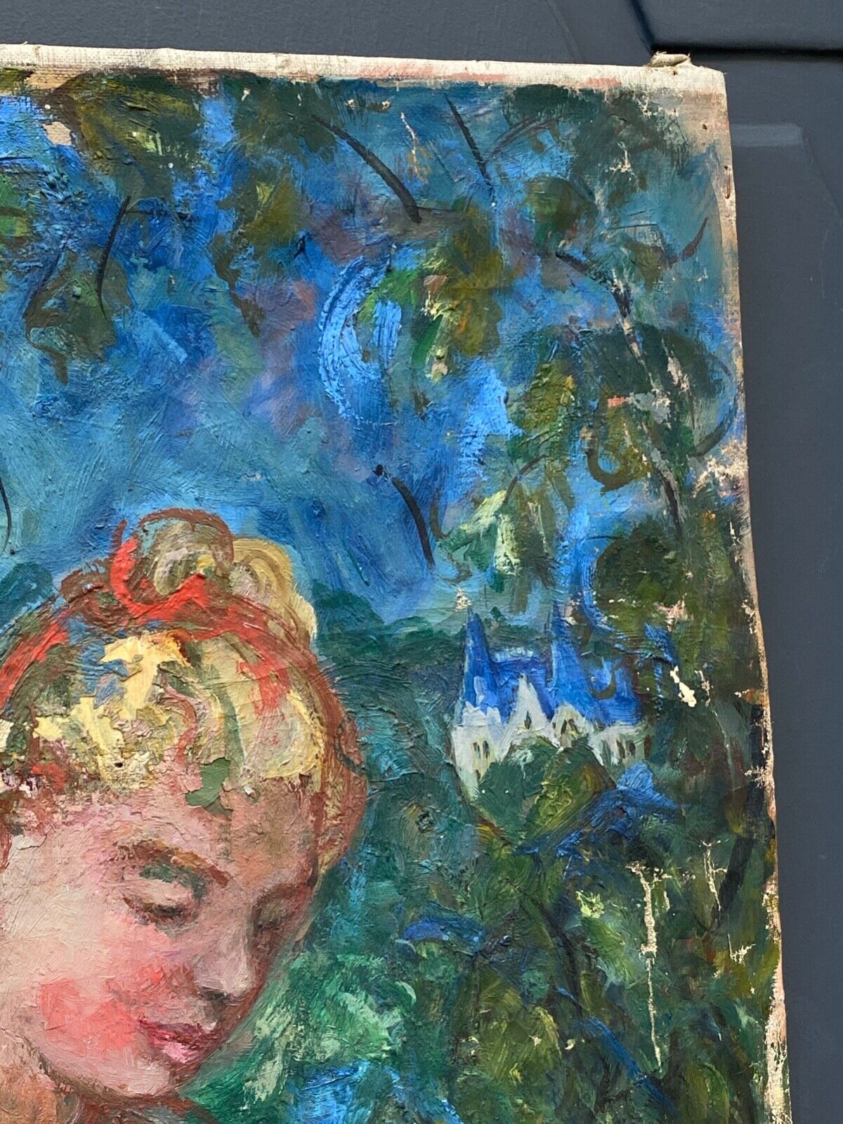 Oil on canvas by Pierre Monteret Three women twentieth