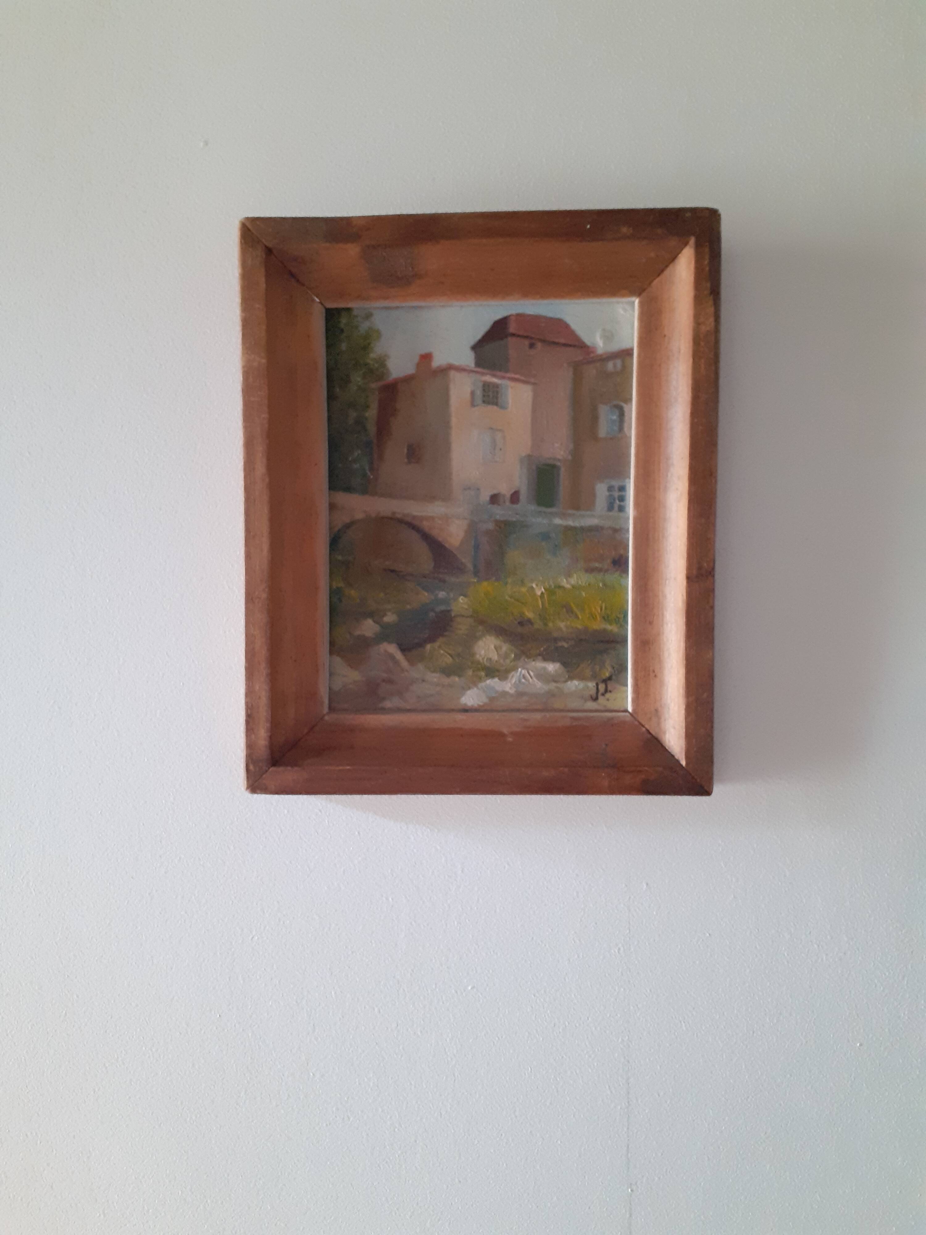 Small painting "Building on the edge of the torrent"