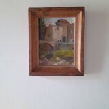 Small painting "Building on the edge of the torrent"