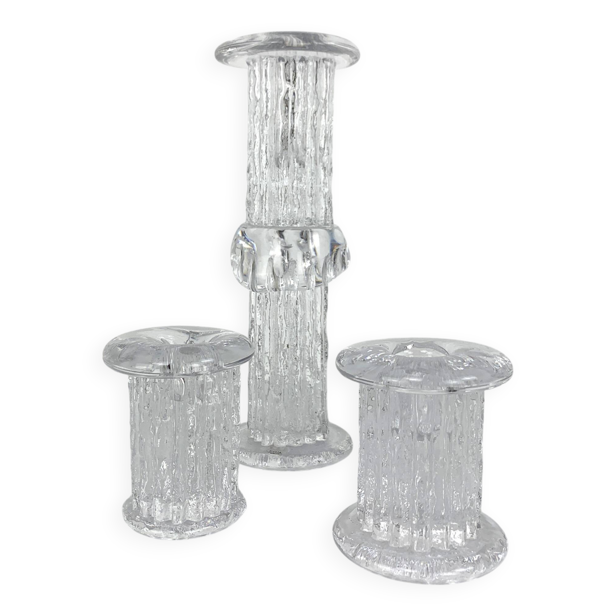 Glass candlesticks, Göran Wärff for Kosta Boda, Sweden, 1970s, set of 3