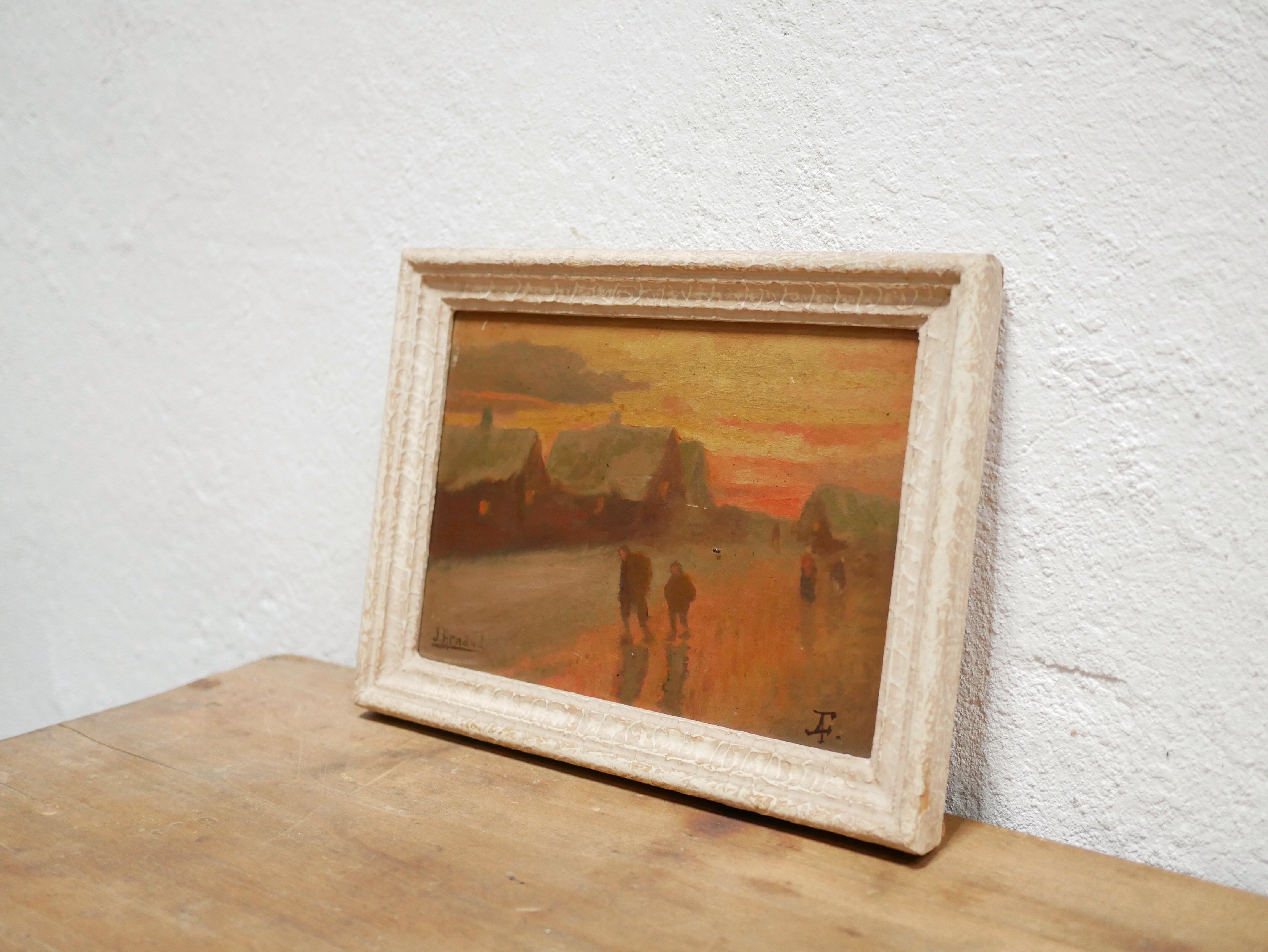 Vintage painting, oil on panel signed J. Arnaud