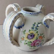 Old vase decorated with flowers, in ceramic, Roger Colas, from Clamecy