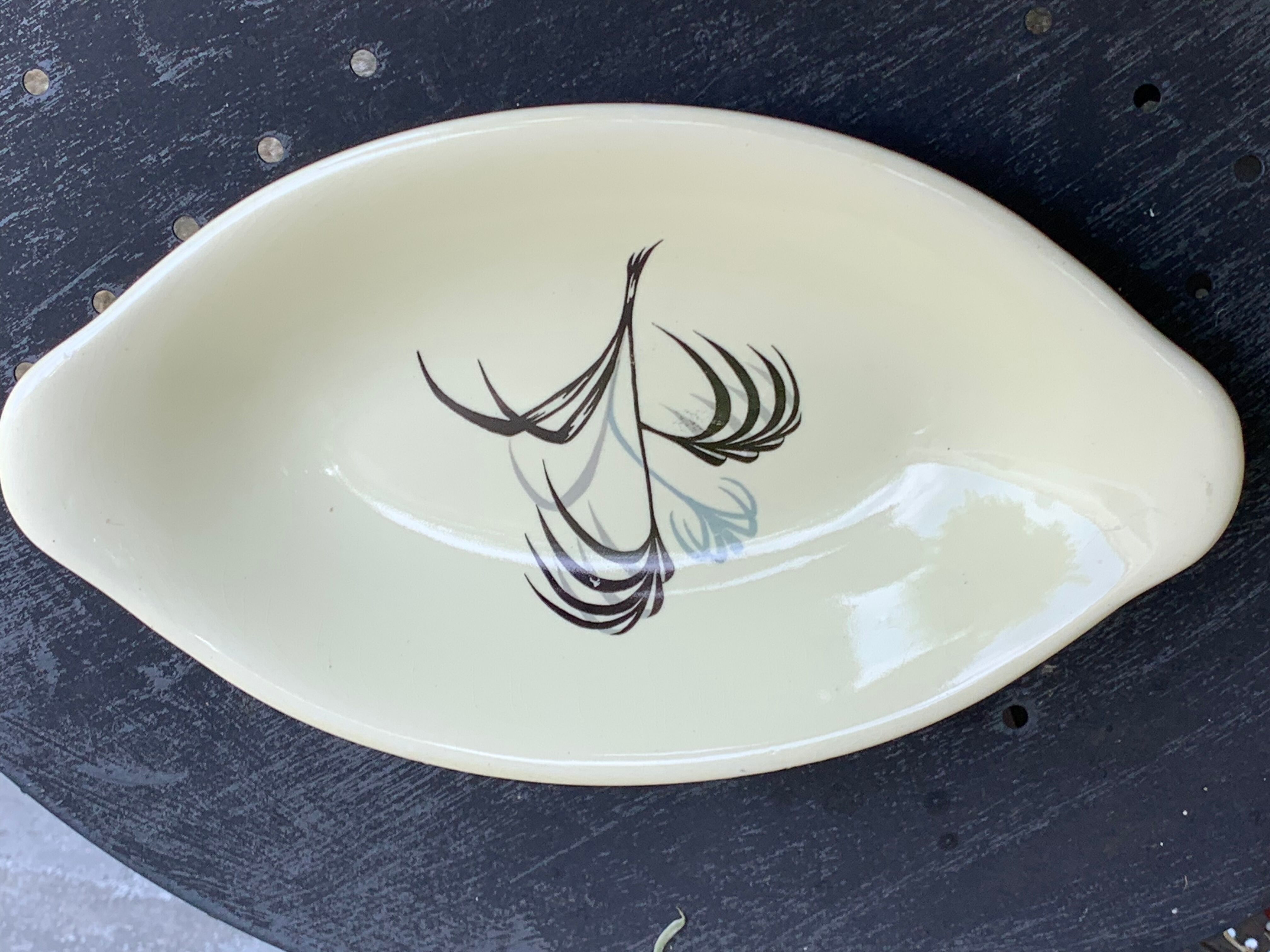 Two serving dishes and a gravy boat model las palmas in fine earthenware salins france vintage