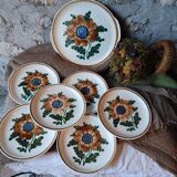 Set of 6 dessert plates and a large Gien platter, Bangui pattern