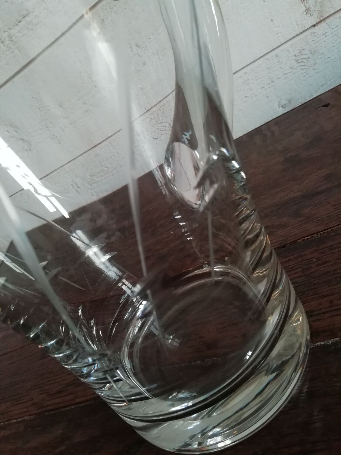 Engraved glass water pitcher