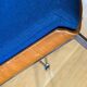Pair of Marcom chairs in electric blue fabric, teak and chrome metal, 1970.