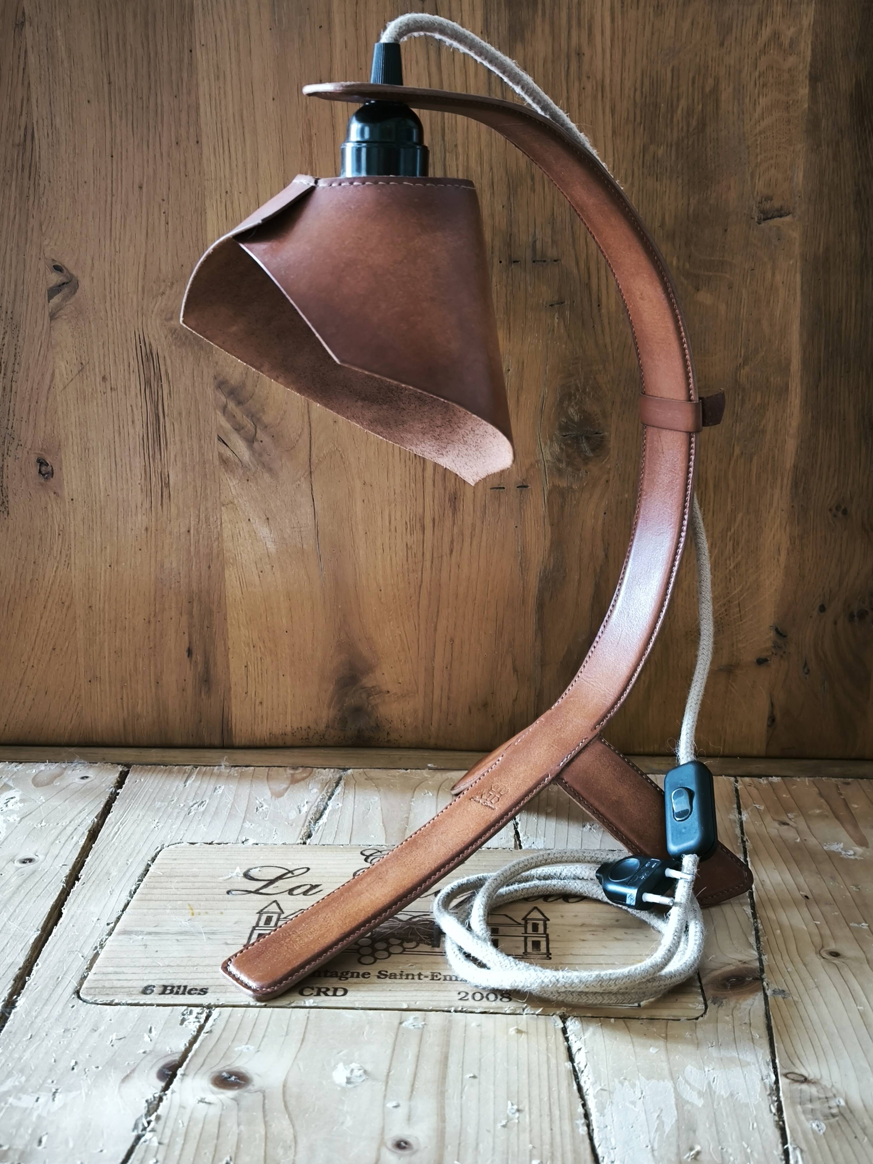 "Organic" Desk Lamp Cognac Italian Vegetable Leather & Aluminium