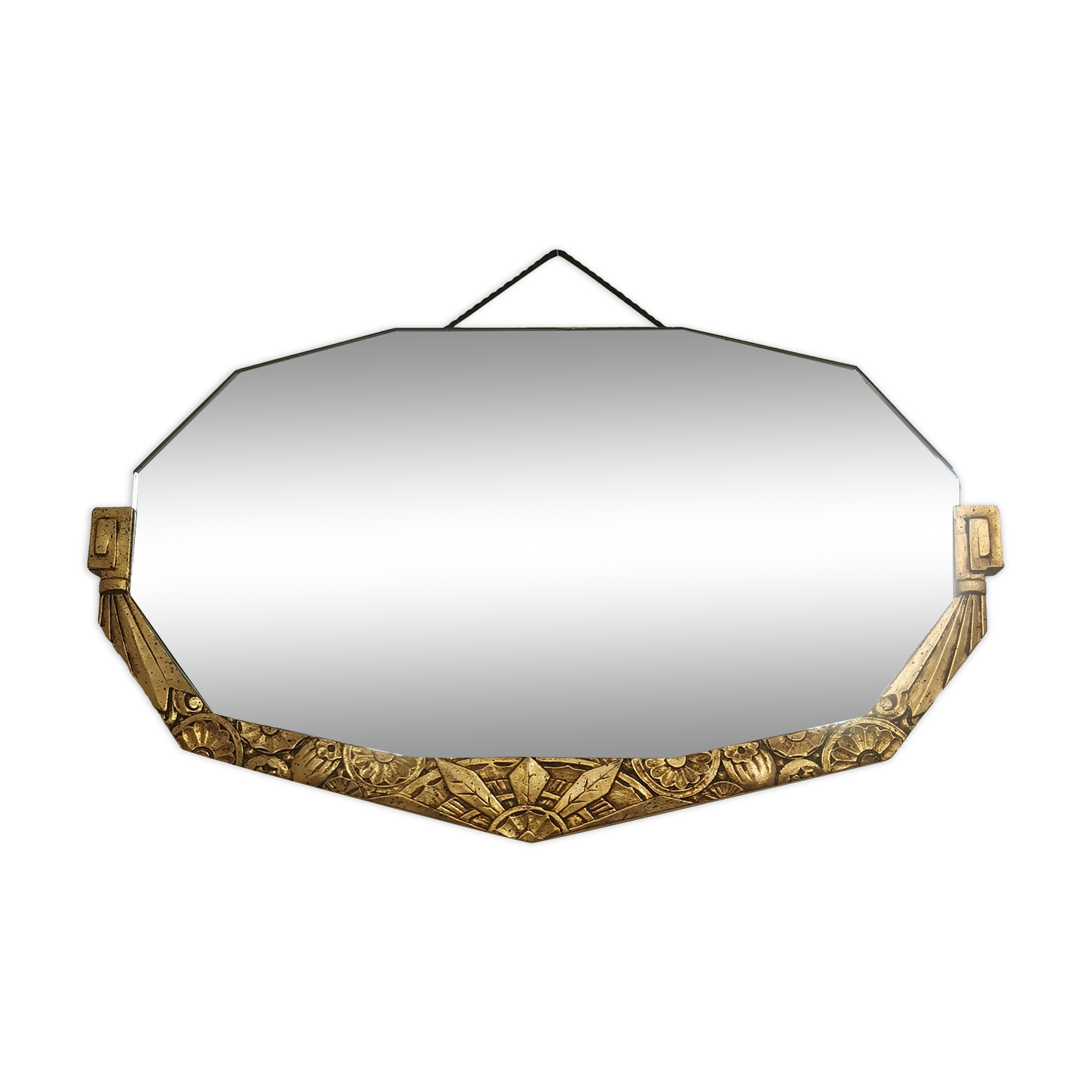 Golden Art Deco beveled mirror 65x38cm