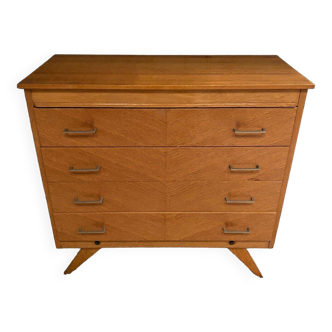 Light oak chest of drawers 1960 compass legs 4 drawers