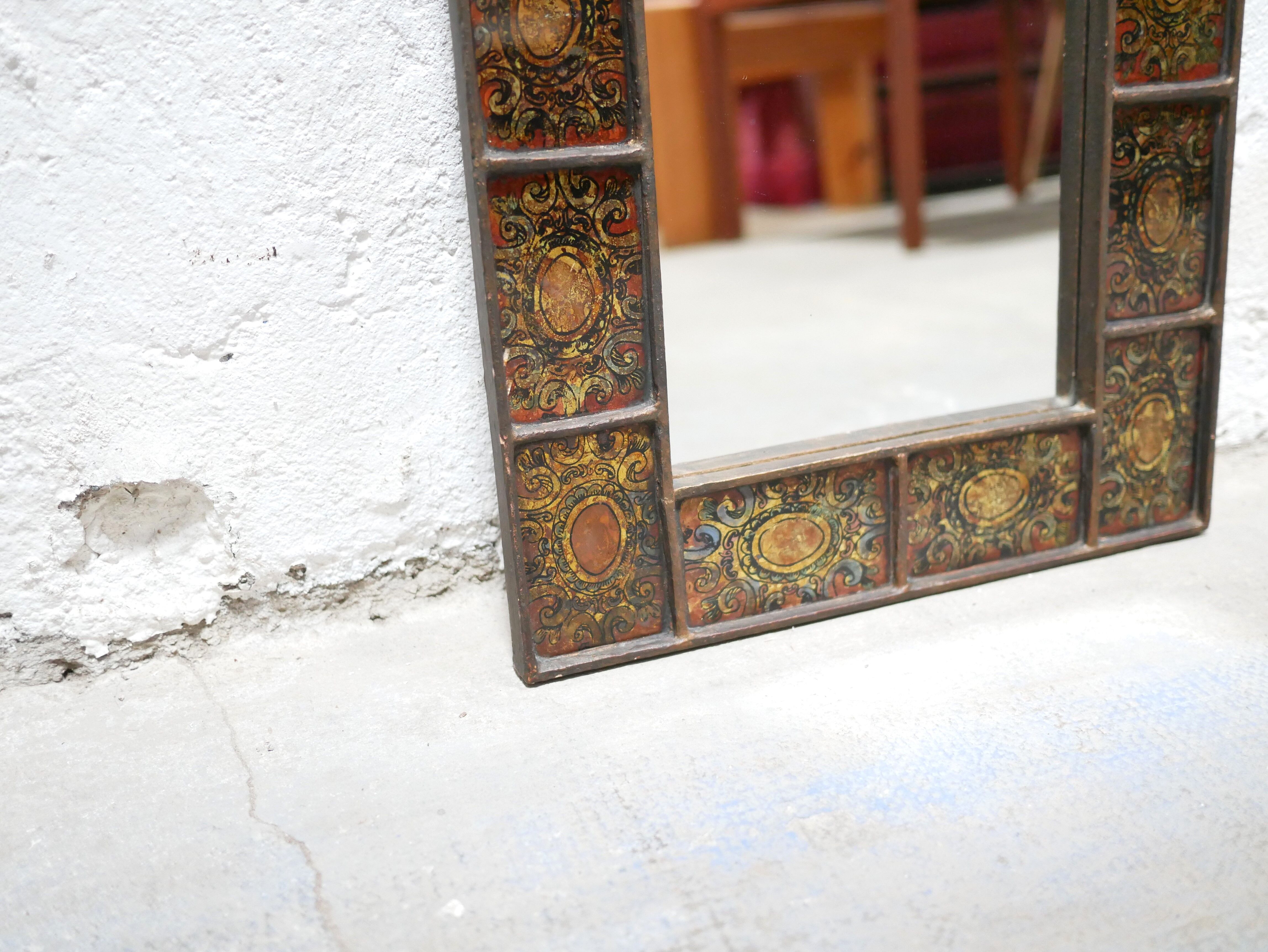 Vintage hand-painted wooden mirror