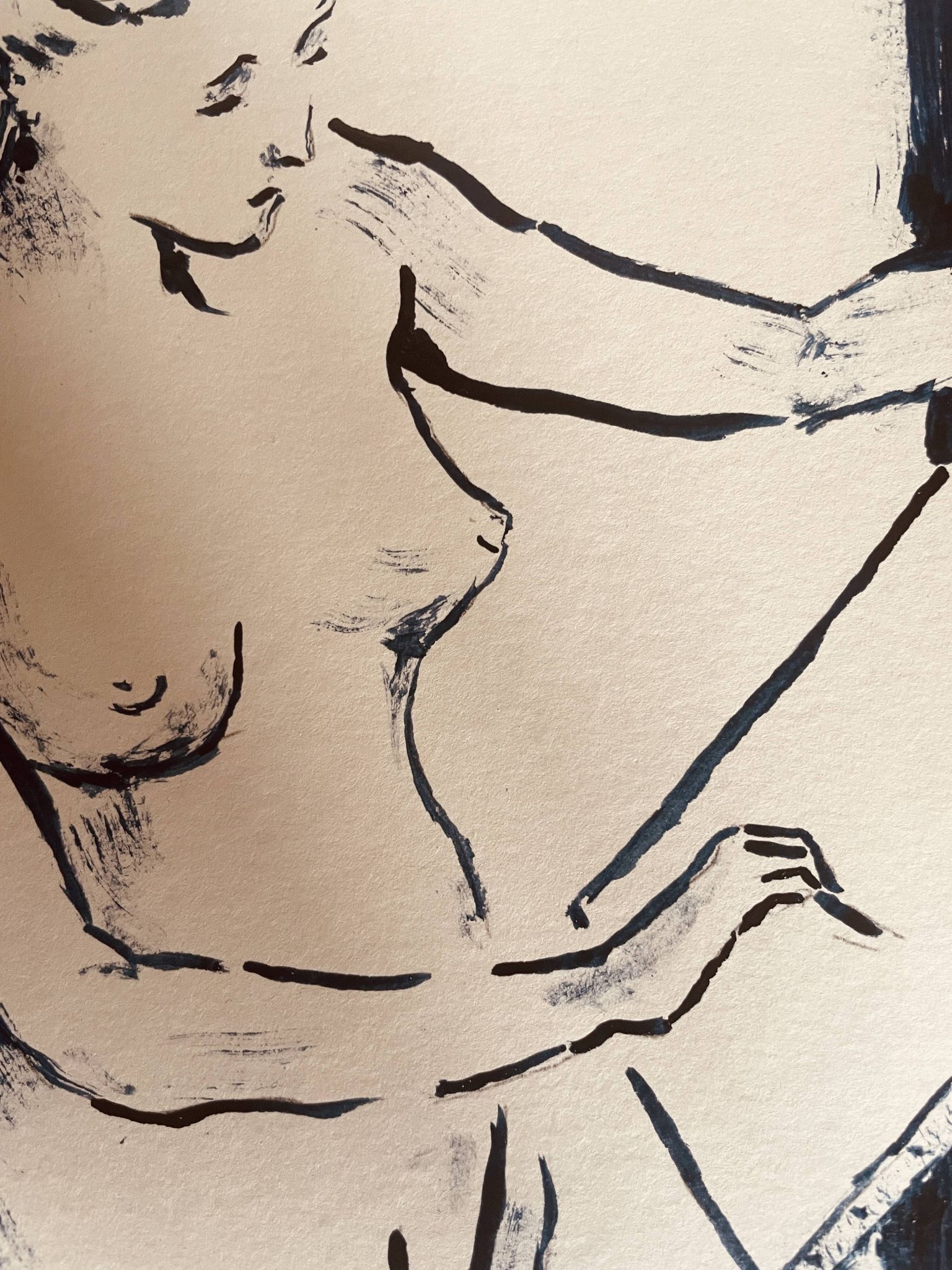 Painting in indigo blue "female model drawing in the studio"
