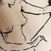 Painting in indigo blue "female model drawing in the studio"