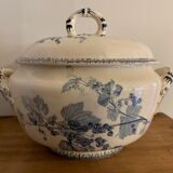 Soupière ravier and dish old blue porcelain Sarreguemines model Groseilles