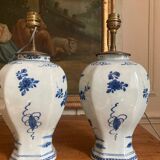 Pair of 18th century Delft earthenware lamps