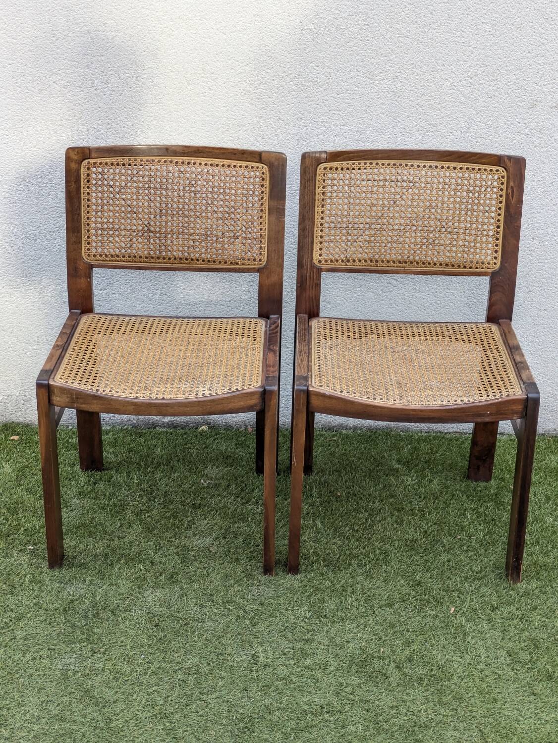 Pair of vintage Baumann caned chairs, Symphonie model
