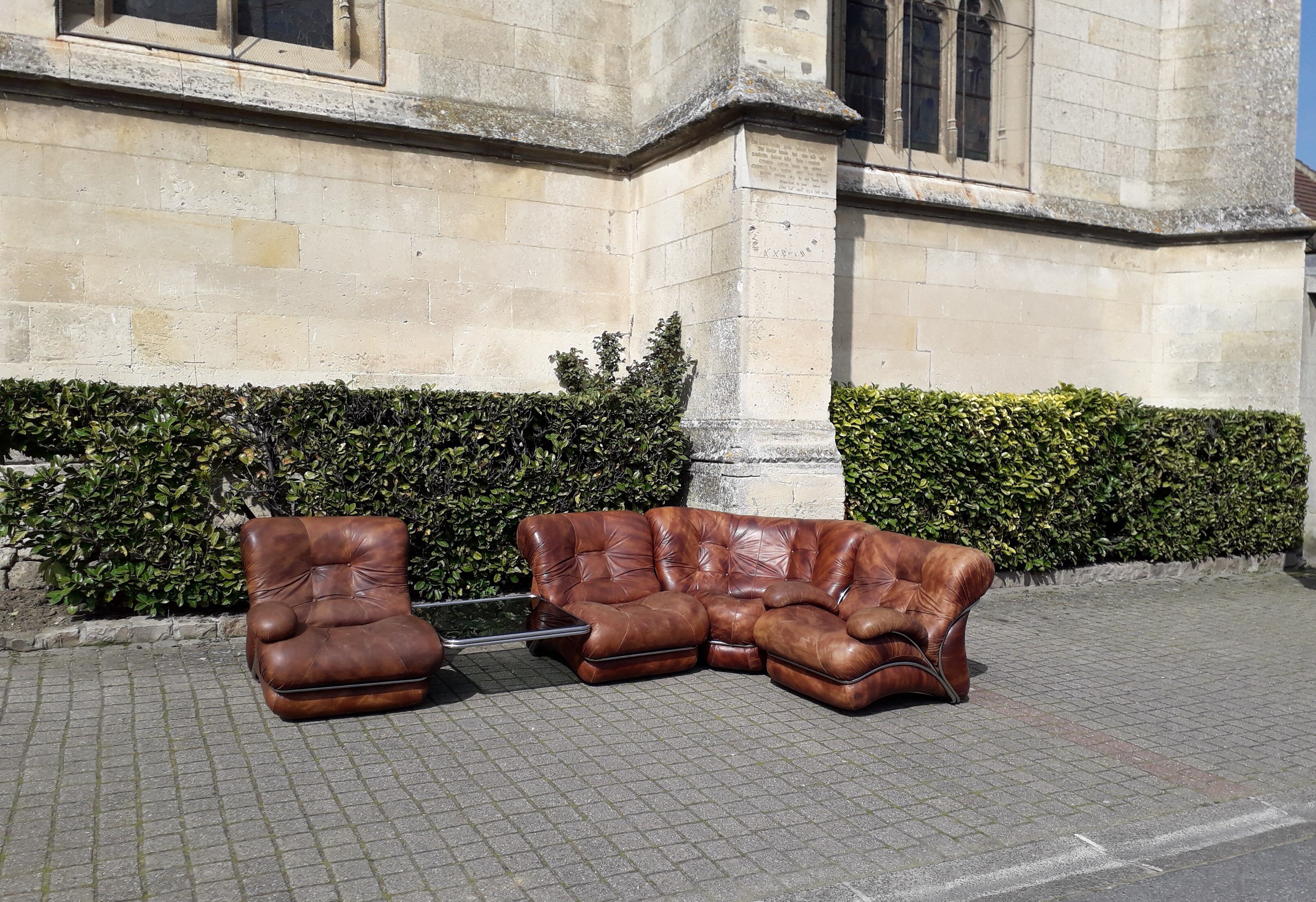 full leather sofa IPE spa Italian design 70s
