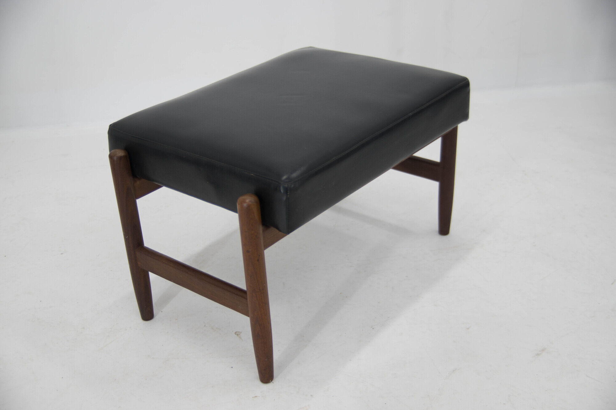 Footrest in Teak and Black Leather, Denmark, 1960s