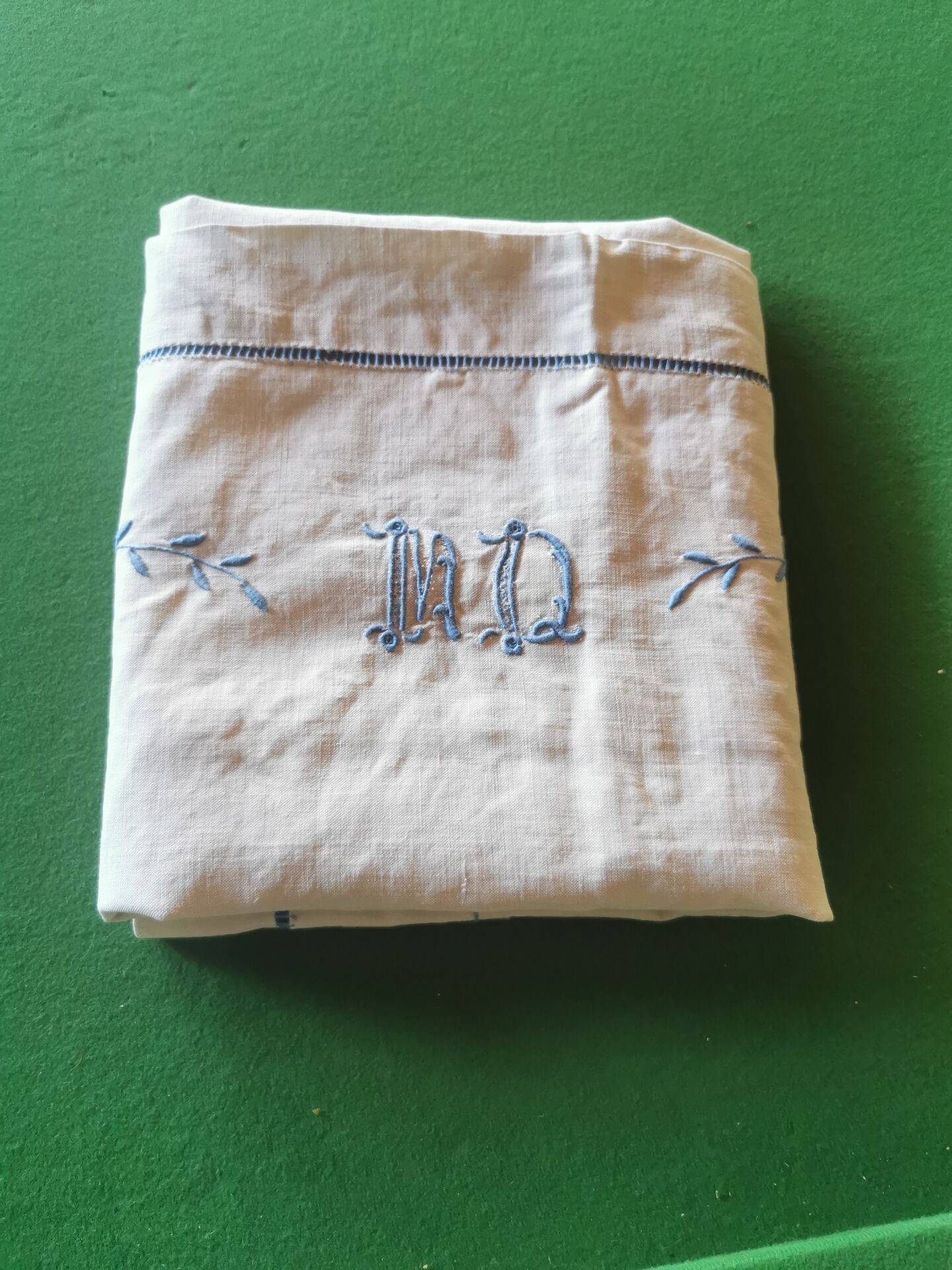 Pair of antique linen pillowcases with monogram