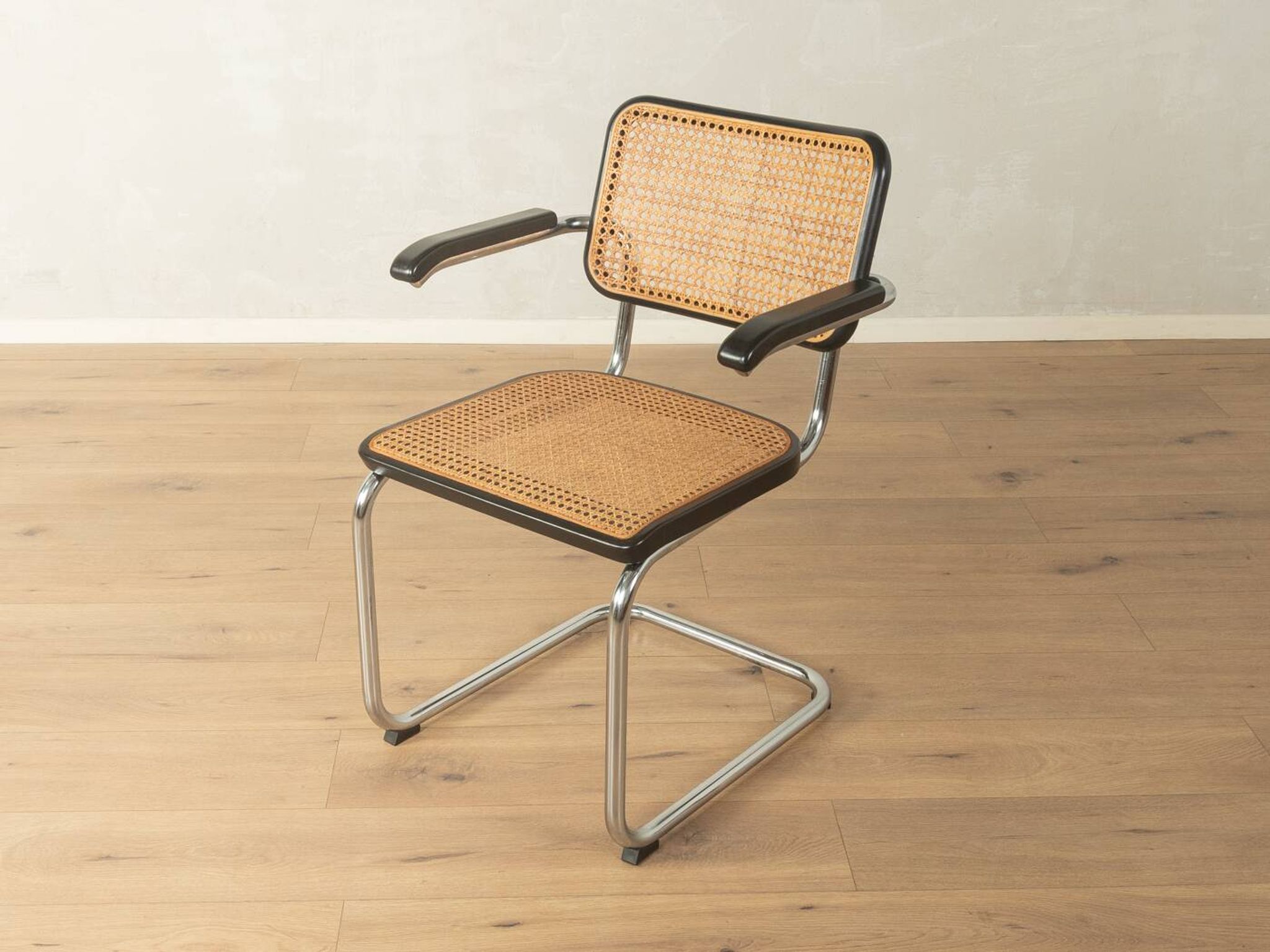 Thonet | Marcel Breuer cantilever chair, Bauhaus era, chrome and Vienna cane, black wood frame