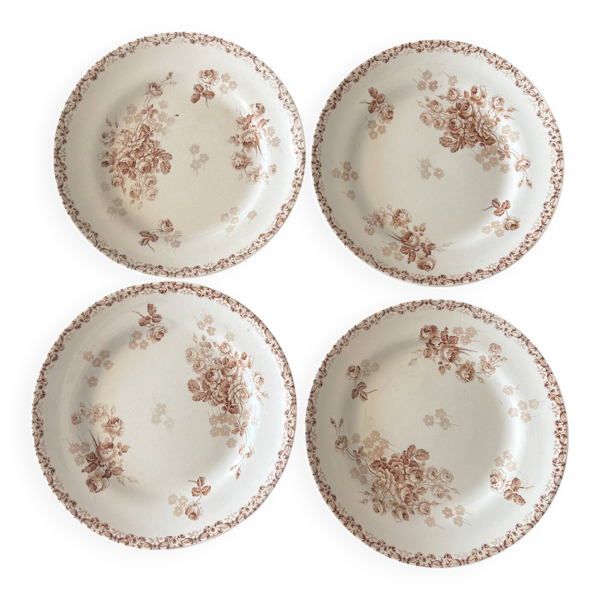 4 assiettes plates ancienne Hte boulenger et cie en terre de fer sépia modèle Lucie