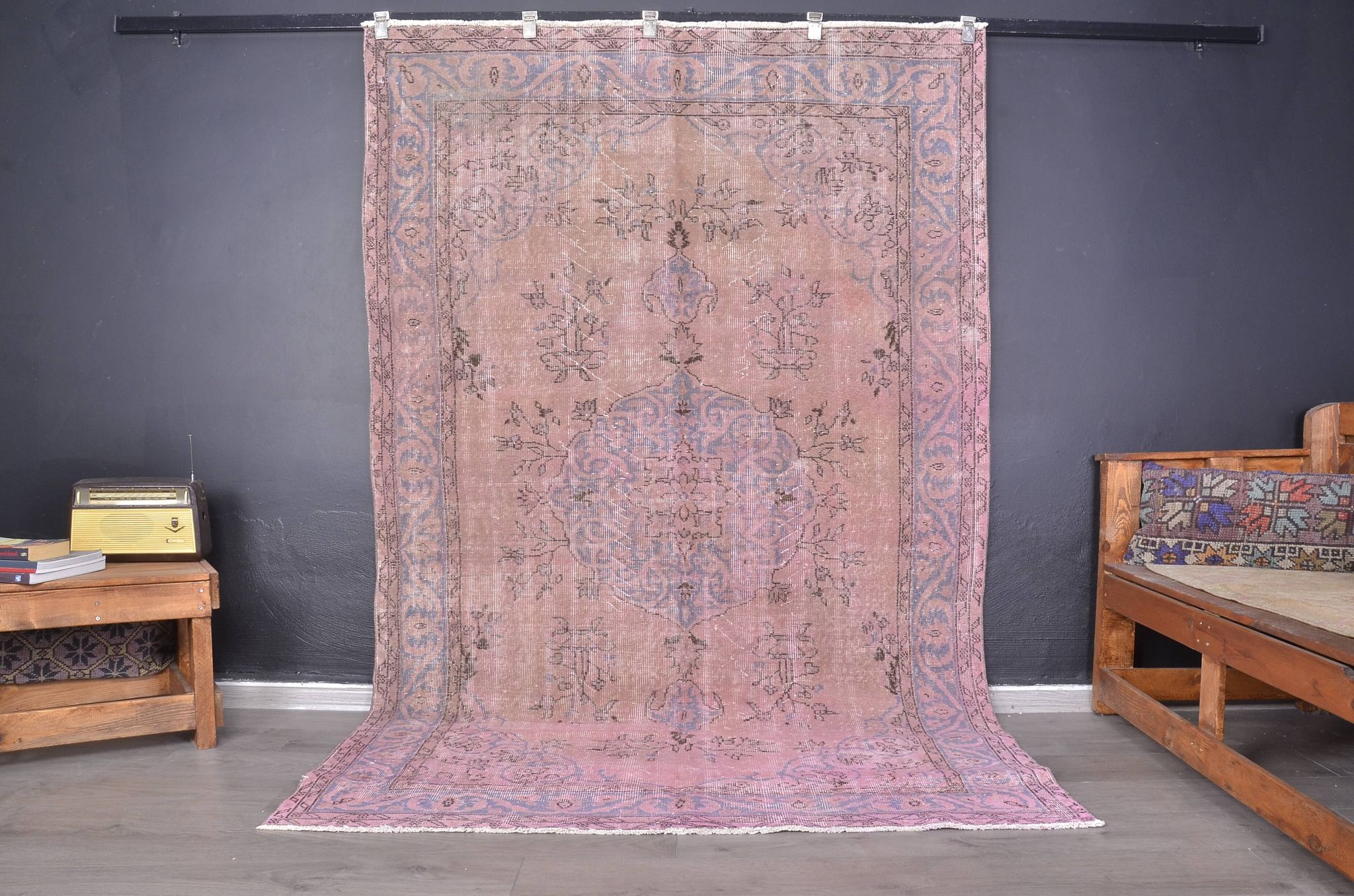 Tapis décoratif en laine noué à la main rose, sku 1917