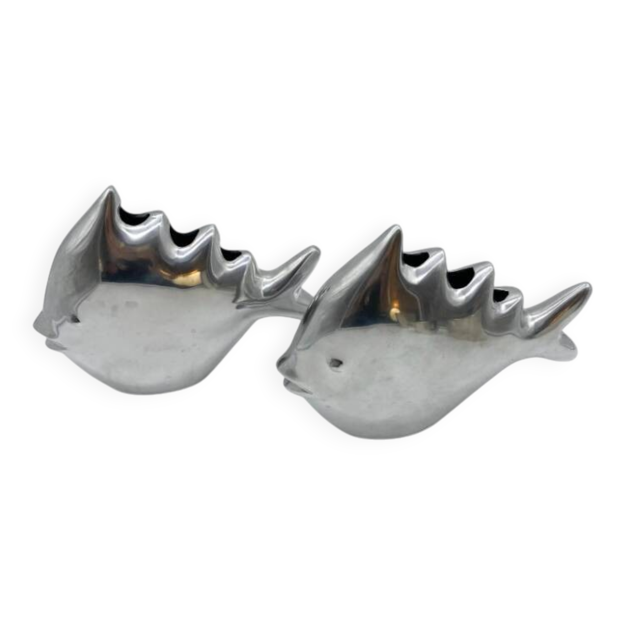 Pair of “Fish” vases / Cast aluminum – 1980s