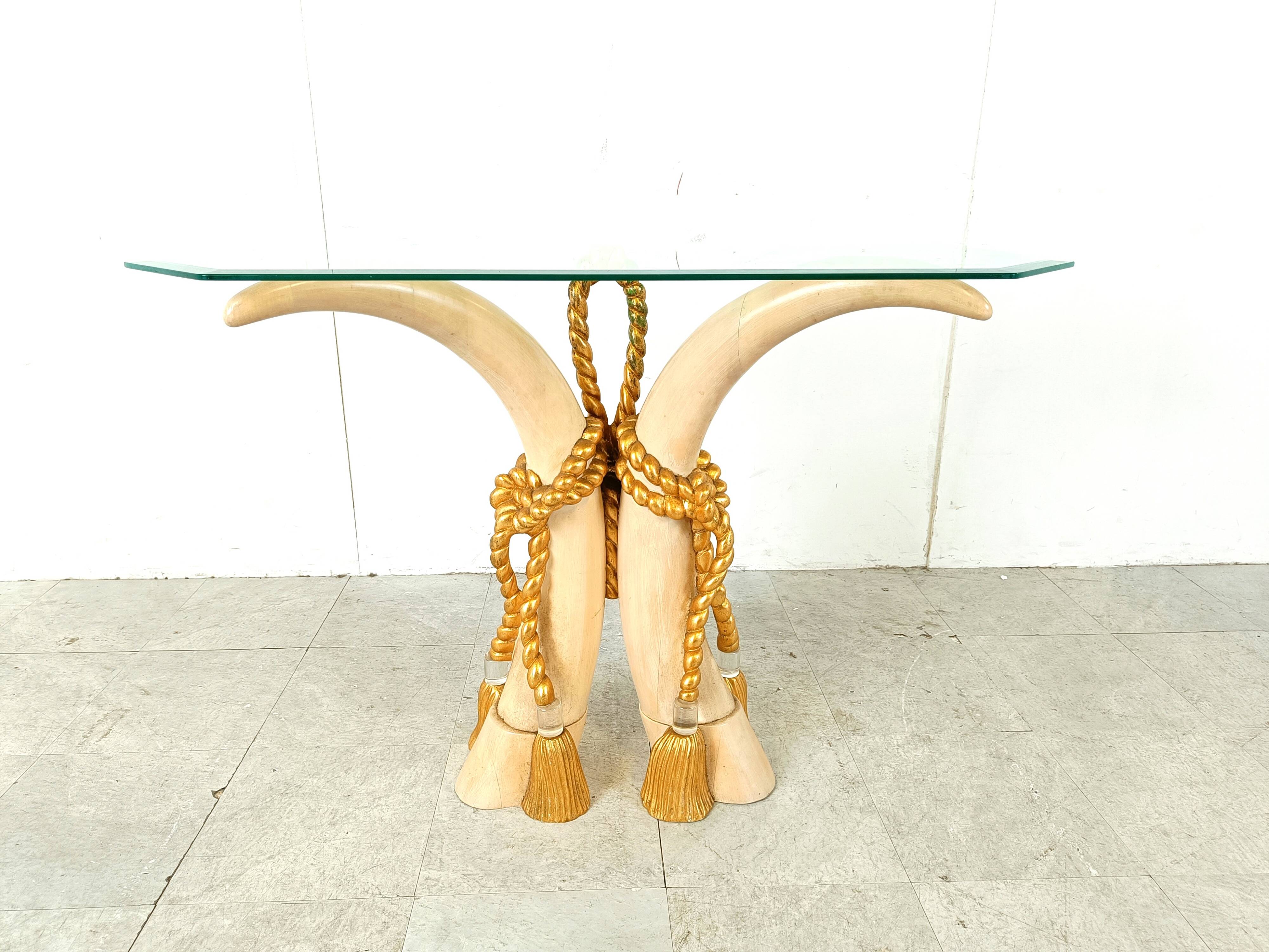 Vintage faux tusk console table, 1980s