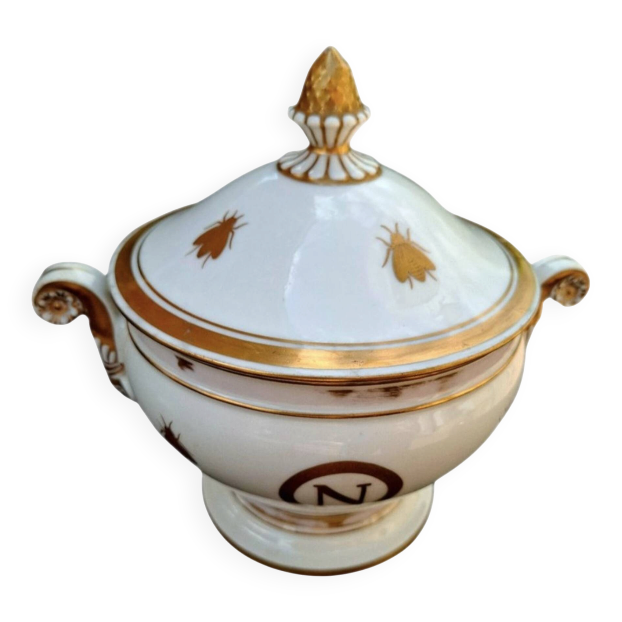 Soupière porcelaine Empire époque Napoléon Ier décor d'abeille dorée