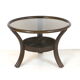 Ensemble vintage en rotin manou de 2 fauteuils et table avec plateau en verre fabriqué dans les années 1970