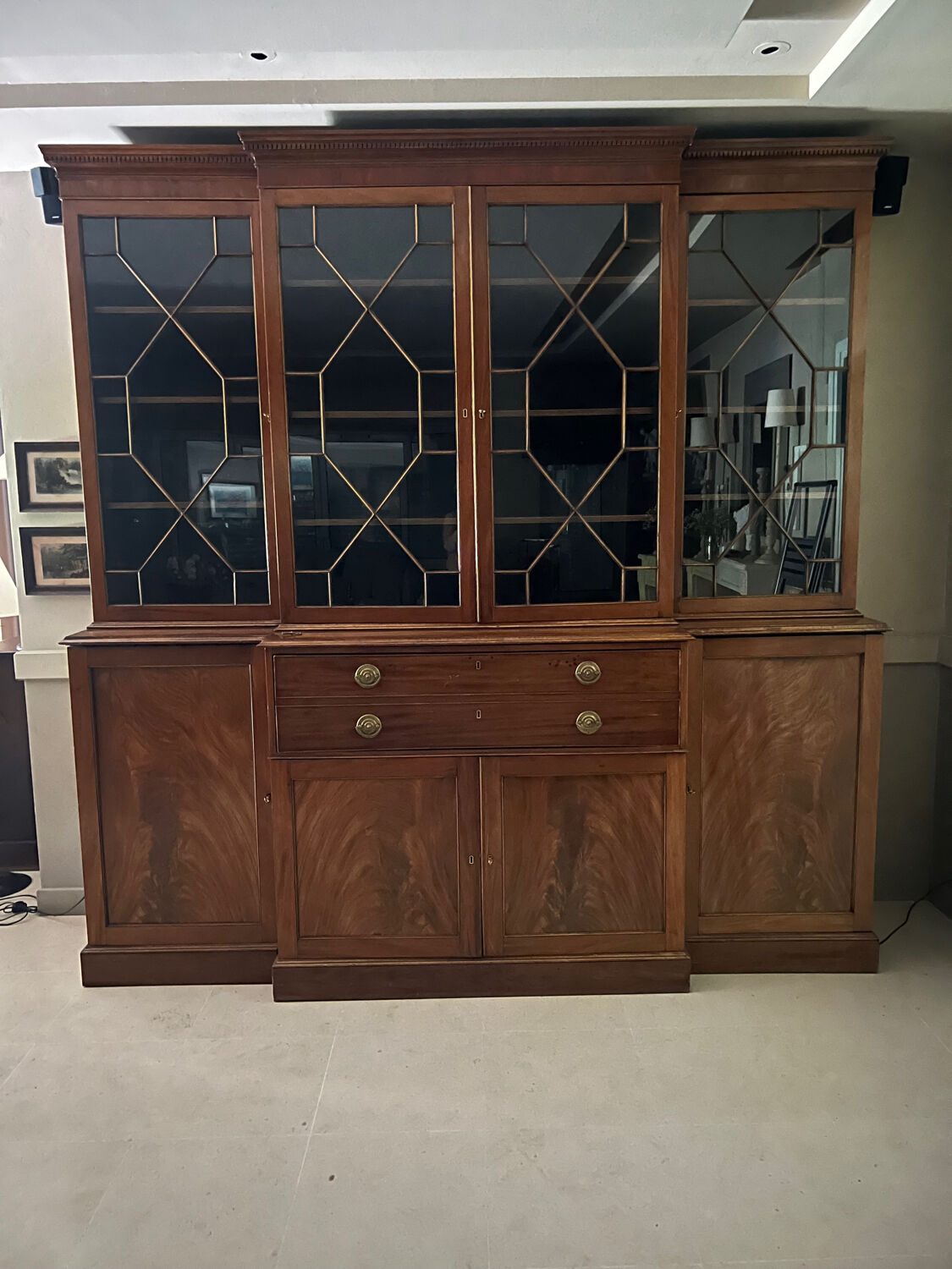 Library, glass-fronted mahogany display cabinet