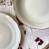 Set of 2 white porcelain dishes with gold decoration Sologne Lamotte