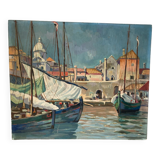 Painting of sailboats signed Francis Bott