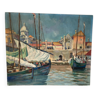 Painting of sailboats signed Francis Bott