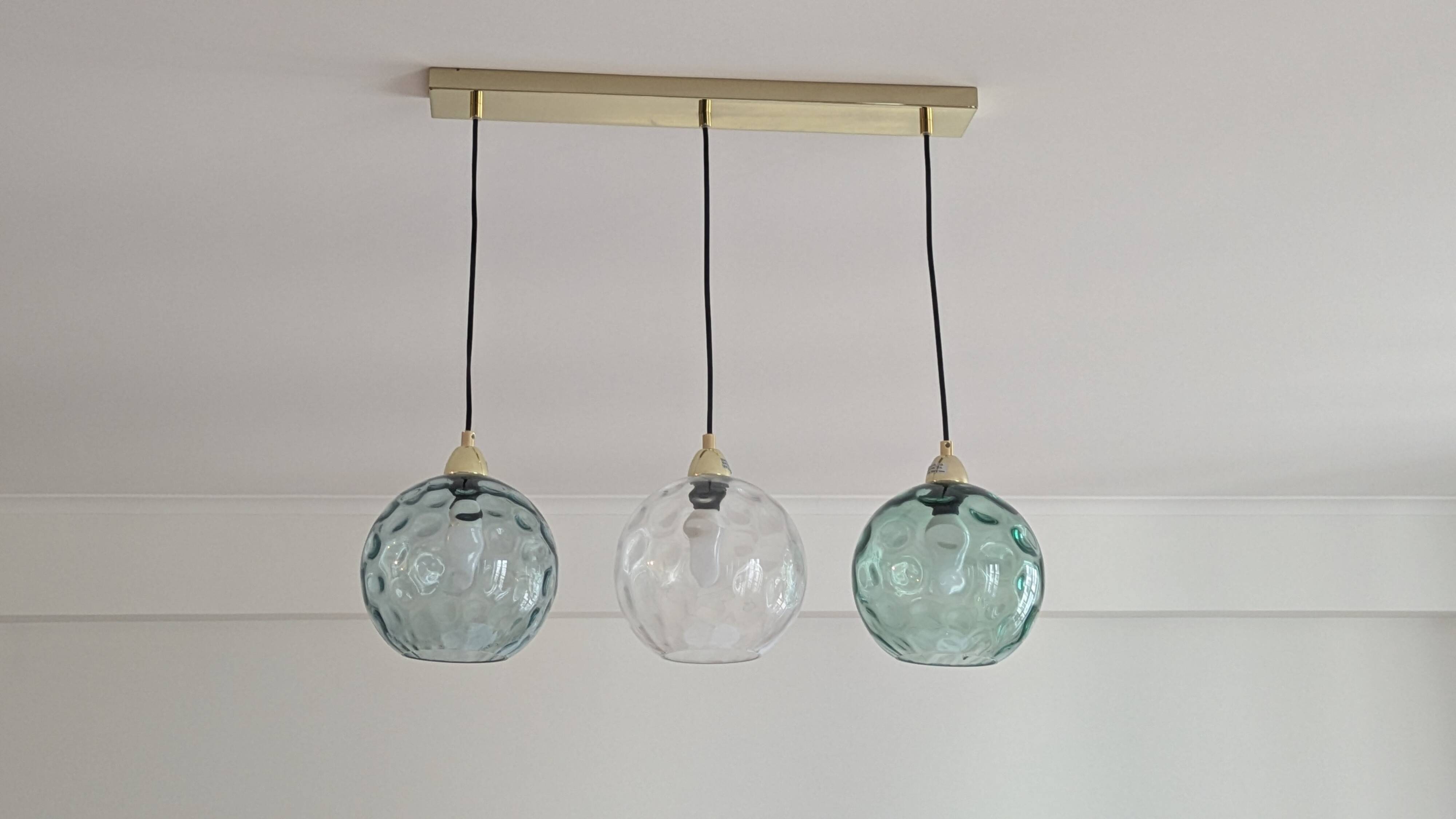 Made globe pendant lamp 3 lights – brass & green glass