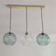Made globe pendant lamp 3 lights – brass & green glass
