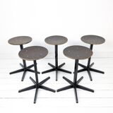 5 pièces disponibles - Mid Century Tabouret Industriel Métal Pied Compas Bois Industrie Vintage Rétr