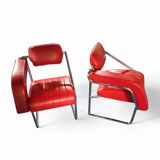 2 chaises en cuir rouge par Eileen Gray pour Alivar