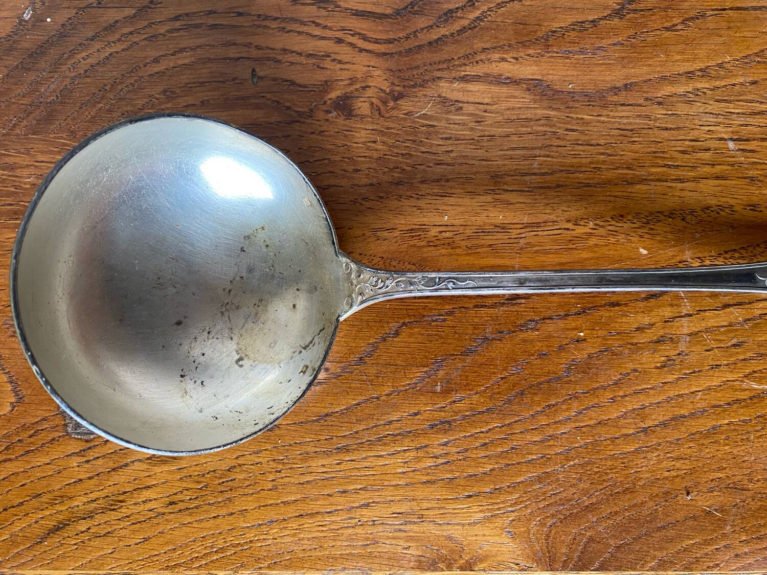 Old SFAM Goldsmith's Ladle Silver Plated Metal 12G Leaf Decor #B342