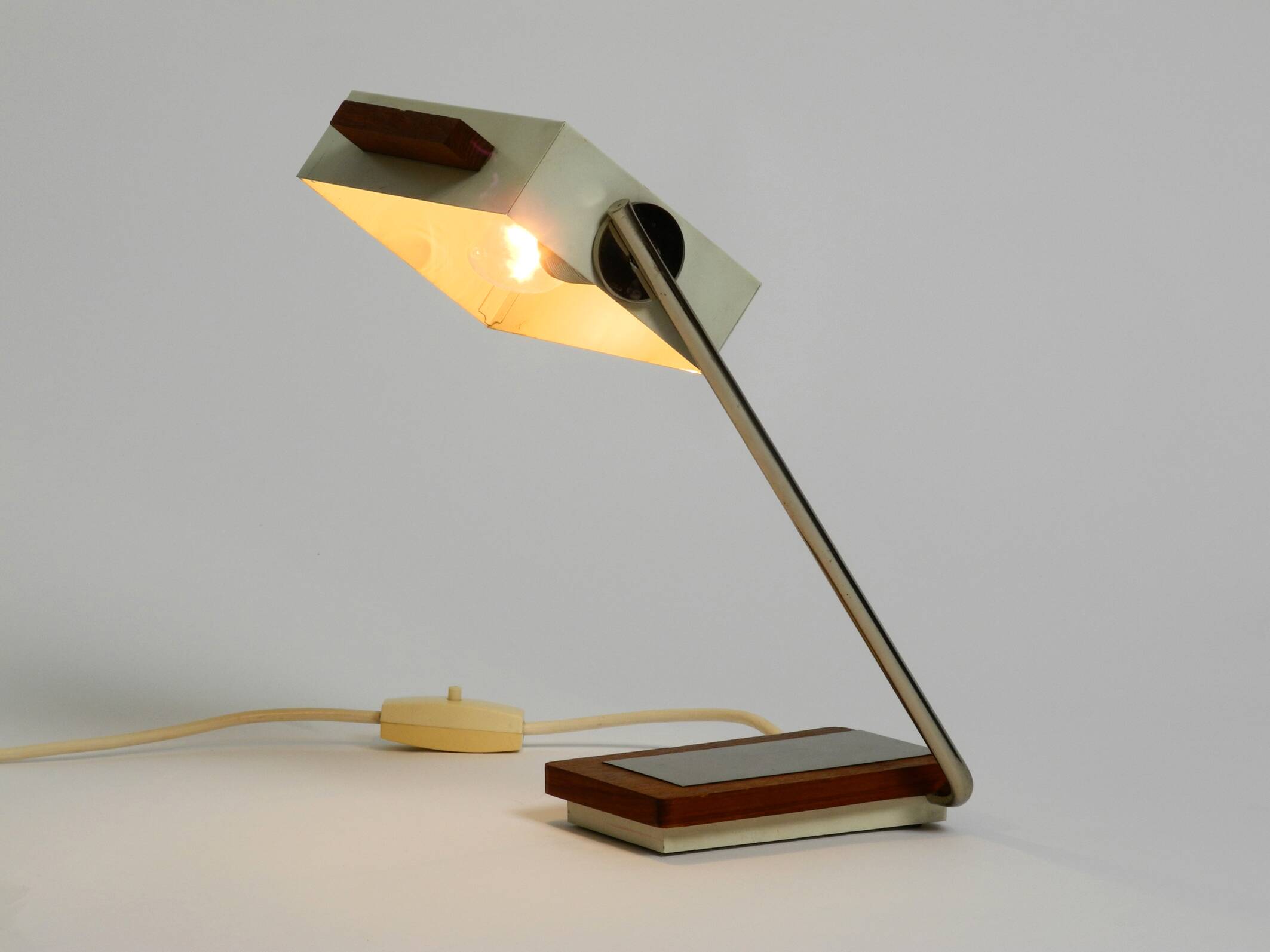 Rare original 1960s Kaiser Leuchten light metal teak table lamp