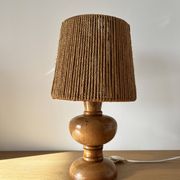 Vintage 1960 turned wood elm lamp