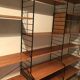 Vintage modular wall-mounted library shelf in blond walnut 1960-80