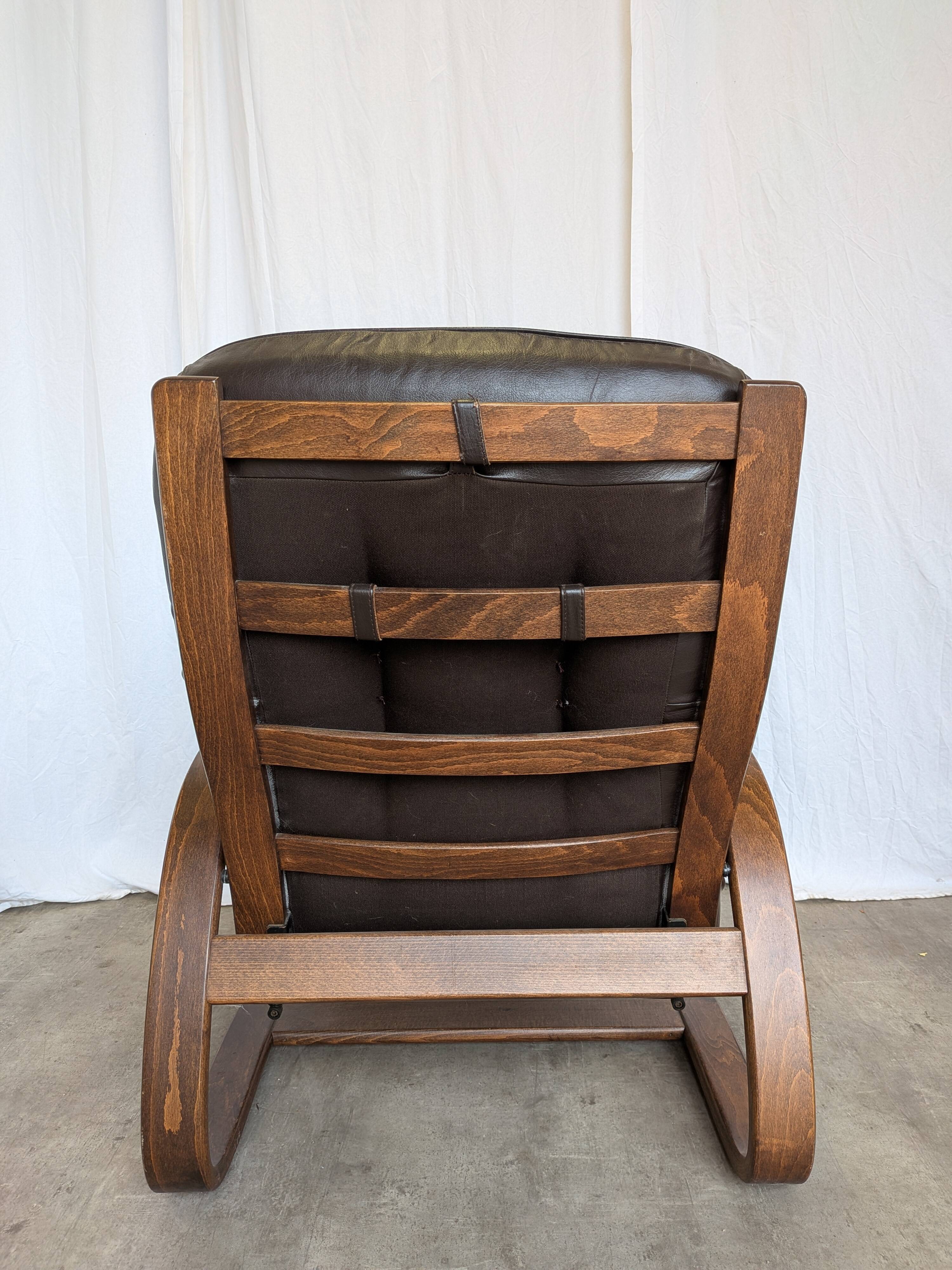 Vintage Panther Lounge Chair with Ottoman / Brown Leather Recliner Armchair