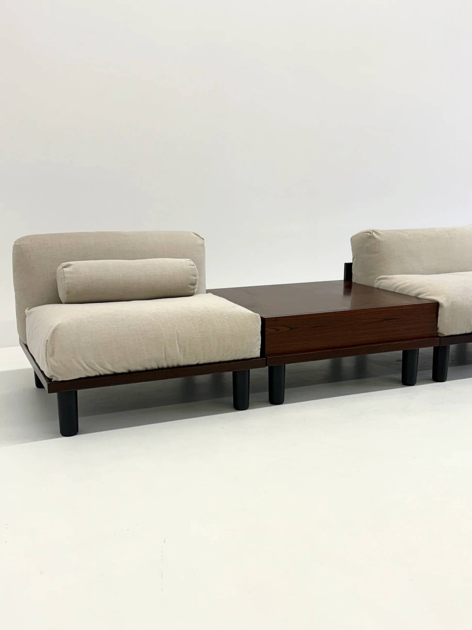 Italian modular sofa with coffee table set in Japandi style
