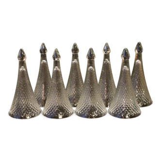 8 glasses without foot flutes Trinquette Henri Maire molded pressed glass 1930 1940