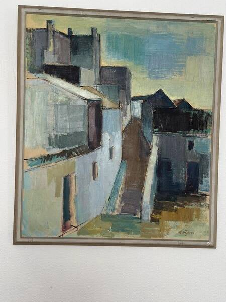 Original Swedish mid-century oil on canvas – “City” by Gustaf Höglund – vintage & framed – 80 × 70 cm