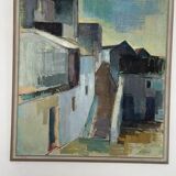 Original Swedish mid-century oil on canvas – “City” by Gustaf Höglund – vintage & framed – 80 × 70 cm