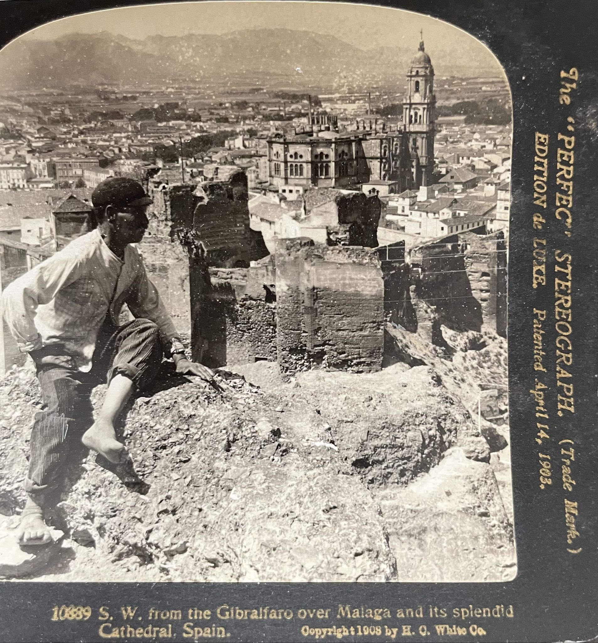 Old photography stereo, stereograph, luxury albumine 1903 Malaga, Spain