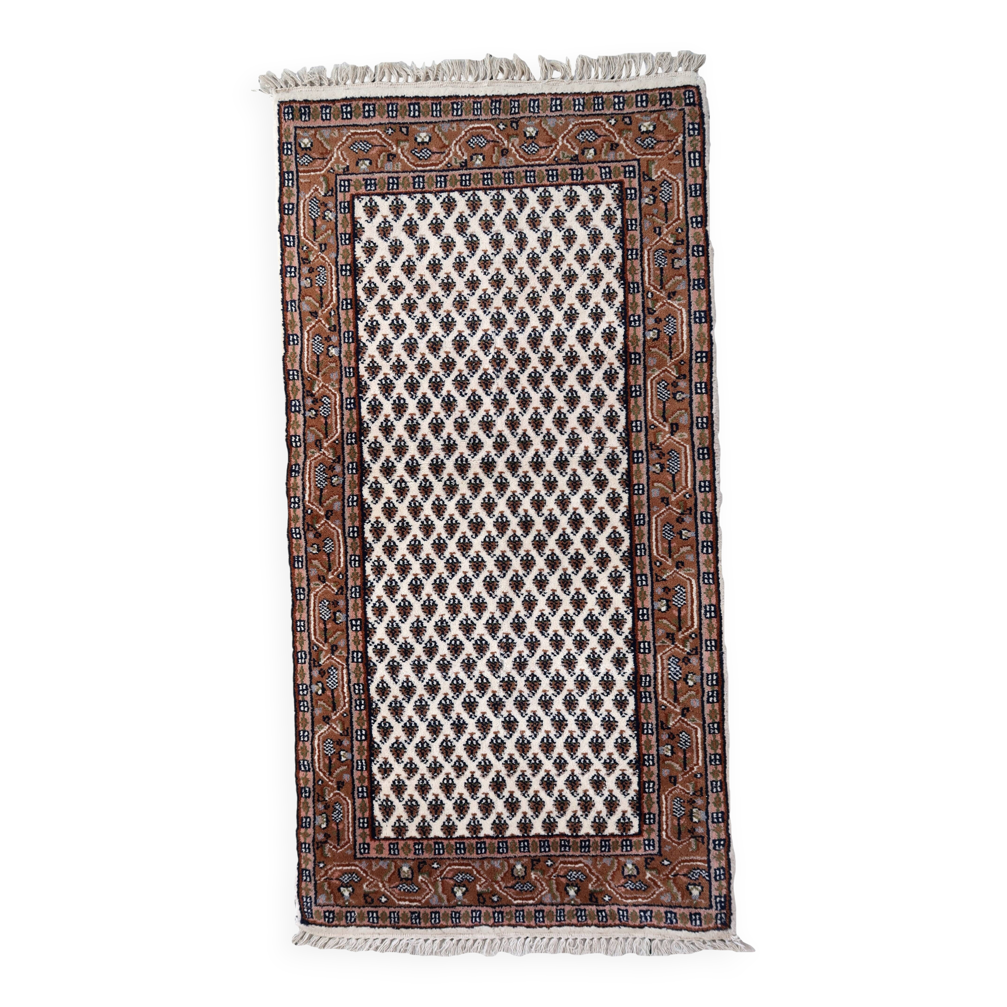 Tapis vintage indien Seraband fait main en laine – 73 x 140 cm – 1970s